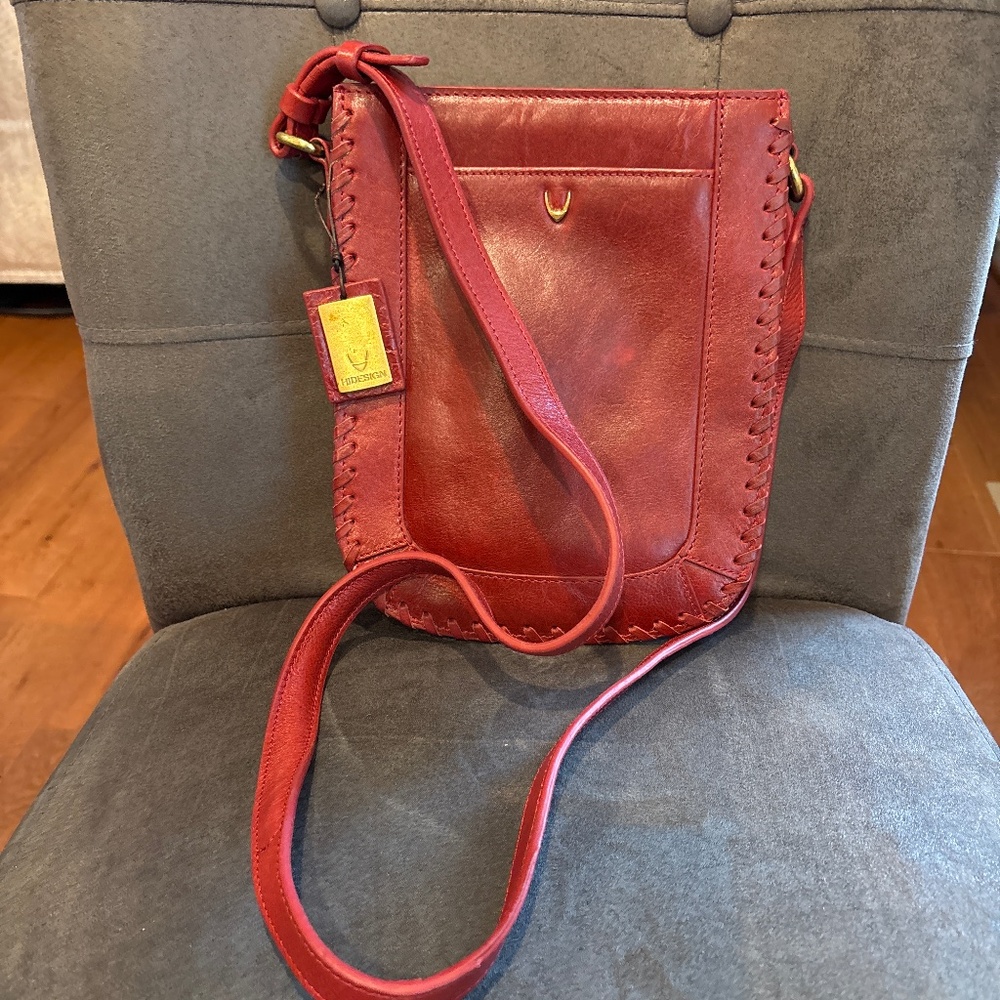 Hidesign Red Leather Crossbody Handbag Geisha 03 Full Grain IS5